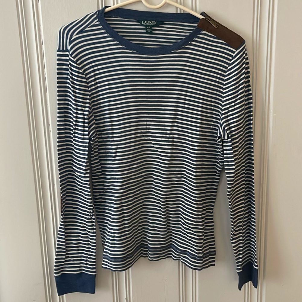 Ralph Lauren Navy and White Striped Long Sleeve Shirt